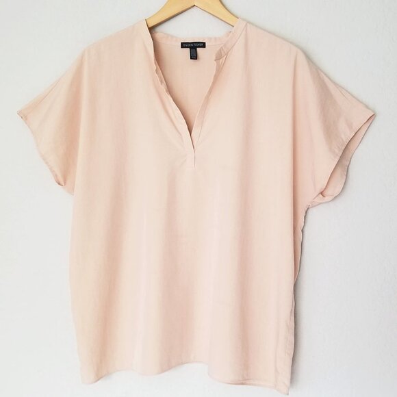 Eileen Fisher Mandarin Collar Top M Dune Tencel Blend Lightweight Lagenlook $198 - Picture 6 of 16
